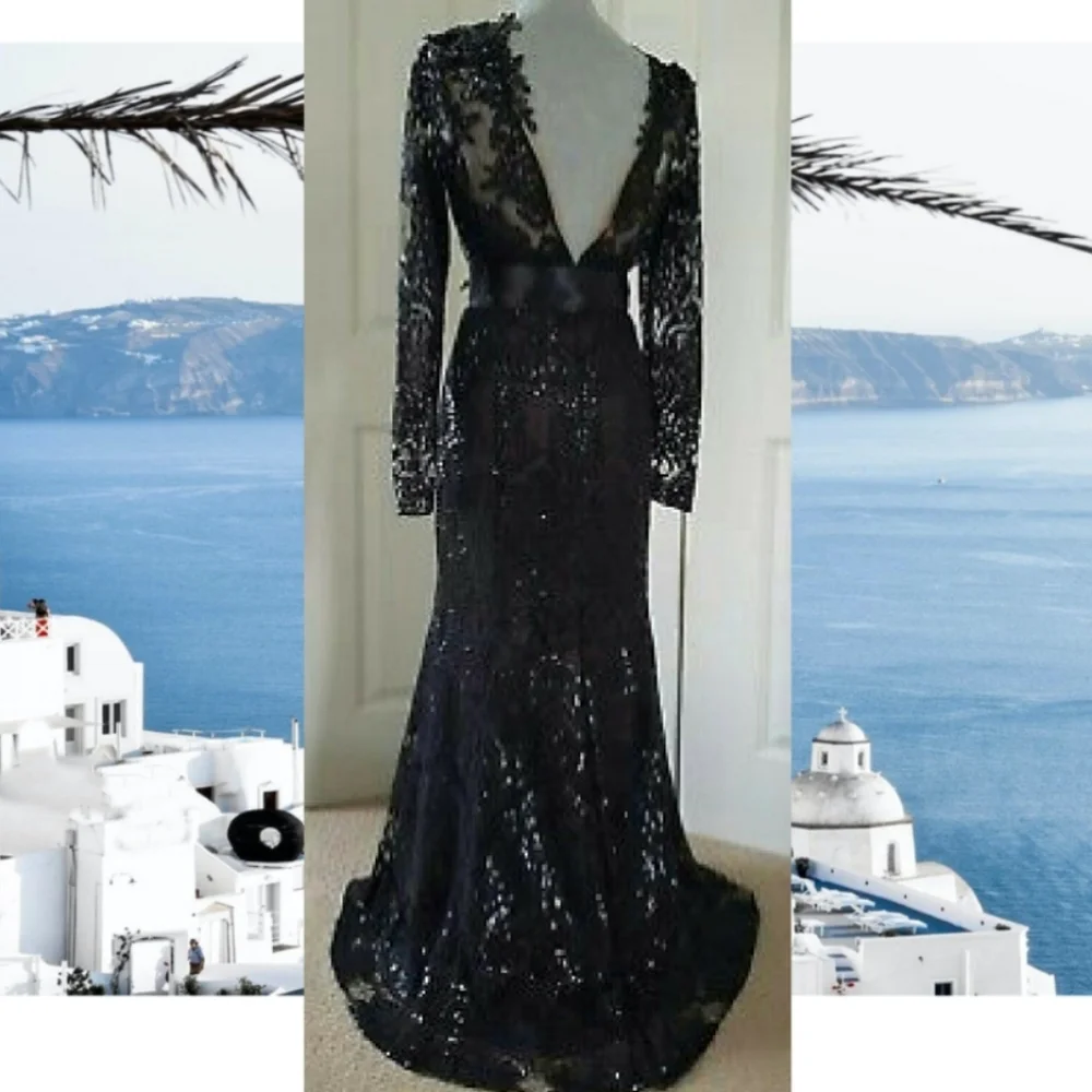 $1,500.00 MARCHESA NOTTE EXCL BLACK LACE BEAD RUNWAY GOWN S - Picture 12 of 14